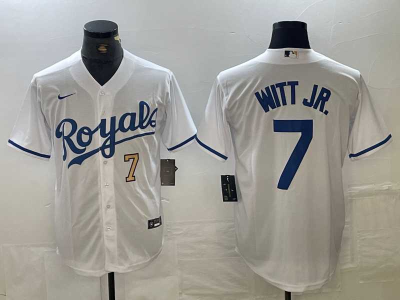 Men%27s Kansas City Royals #7 Bobby Witt Jr Number White Cool Base Stitched MLB Jerseys->kansas city royals->MLB Jersey